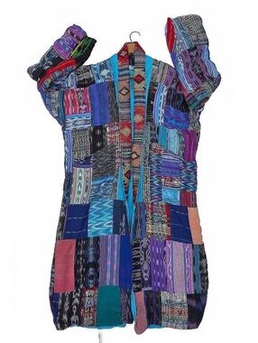 Vintage Guatemalan Patchwork Duster Coat | Fully Lined Cotton Ikat XL / OS